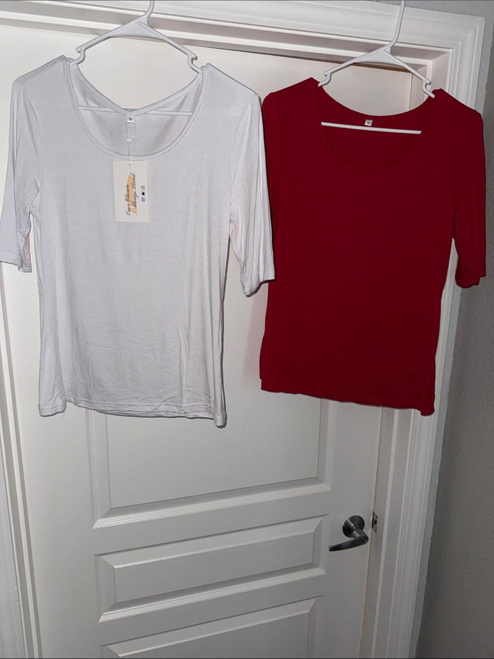 Women's Scoop Neck Short Sleeve Top - White & Red (2-Pack)